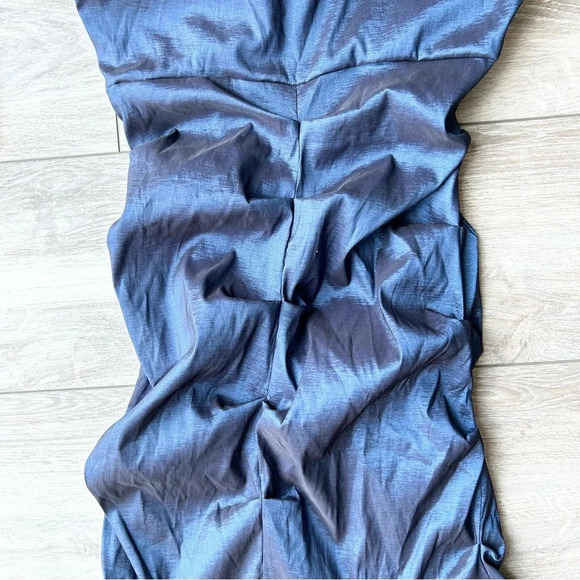 Bellissima Metallic Blue One Shoulder Maxi Prom Dress - Picture 14 of 16